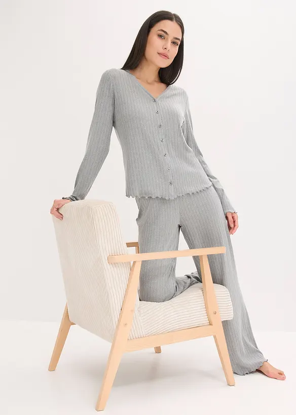 Trikåbyxa och cardigan i mjuk pointellejersey, bonprix