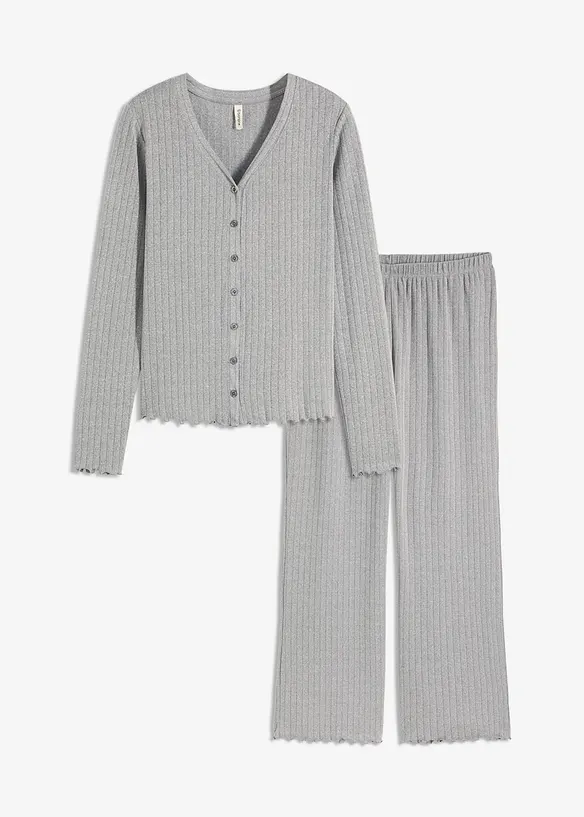 Trikåbyxa och cardigan i mjuk pointellejersey, bonprix