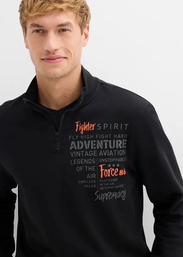 Sweatshirt med krage och dragkedja i ekologisk bomull, bonprix