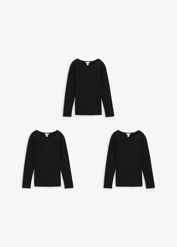 Långärmad topp av ren bomull (3-pack), bonprix