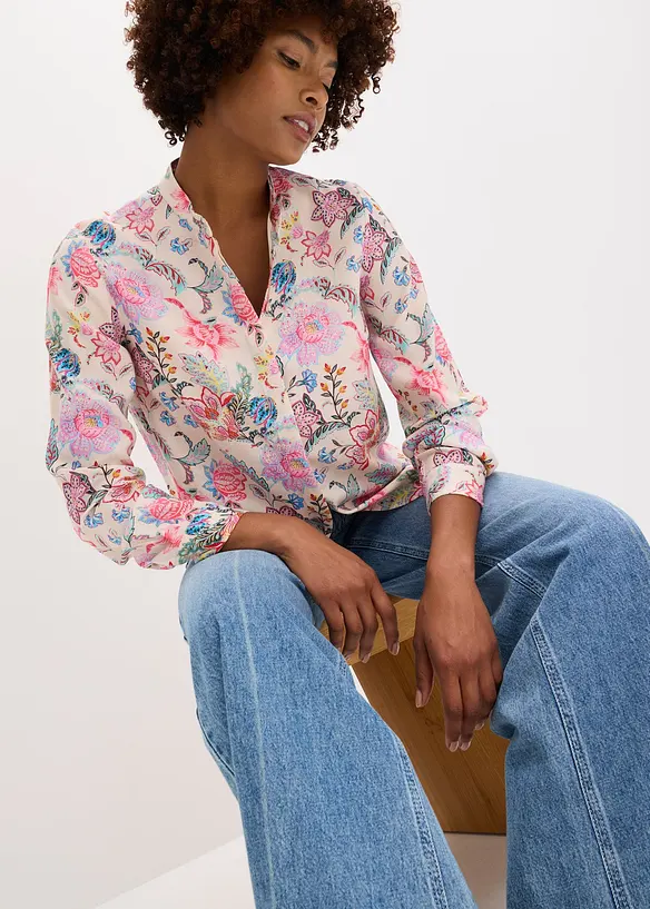 Blus med blommönster, bonprix