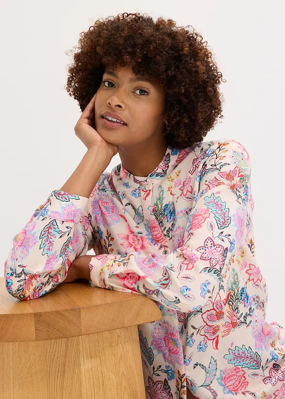 Blus med blommönster, bonprix