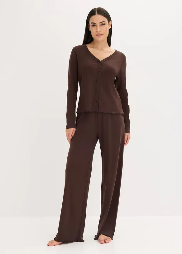 Ribbstickad pyjamas med knappslå, bonprix