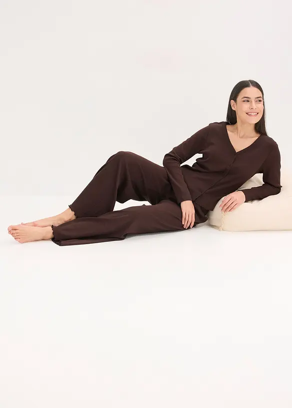 Ribbstickad pyjamas med knappslå, bonprix