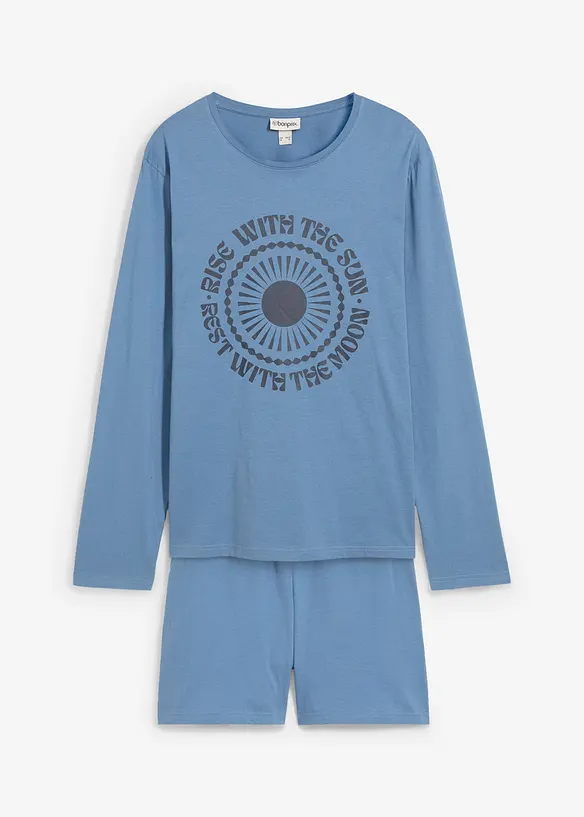 Kort pyjamas av ekologisk bomull med långa ärmar, bonprix