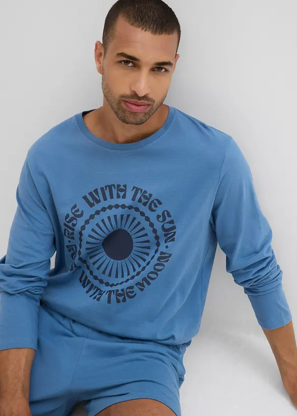 Kort pyjamas av ekologisk bomull med långa ärmar, bonprix