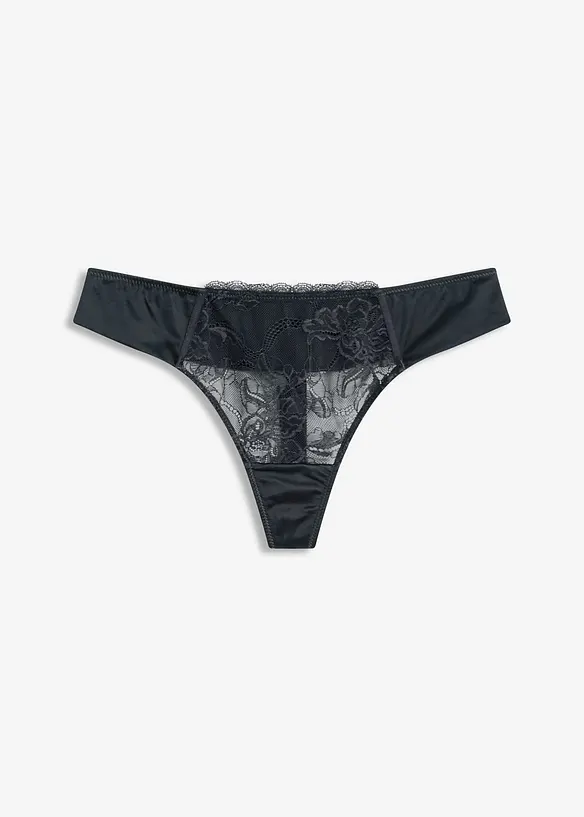 Stringtrosa med skir spets och glansiga effekter, bonprix