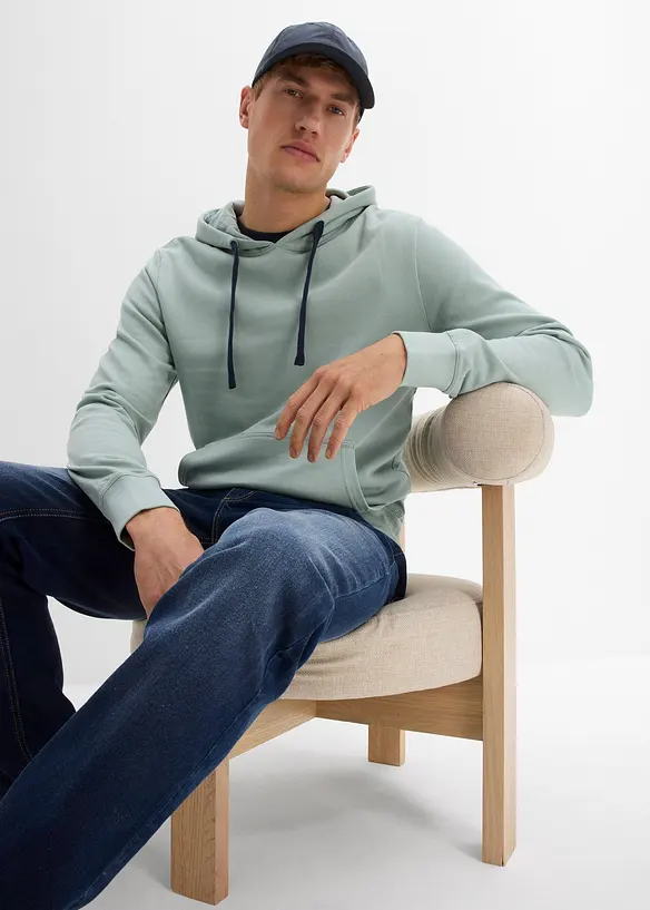 Sweatshirt med huva i ren bomull, bonprix