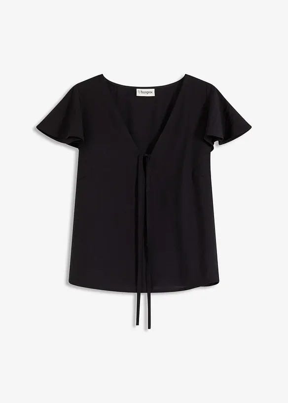 Blus med volangärmar i  glansigt material, bonprix