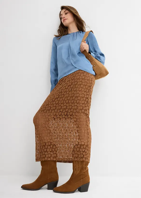 Blus i följsam satin, bonprix