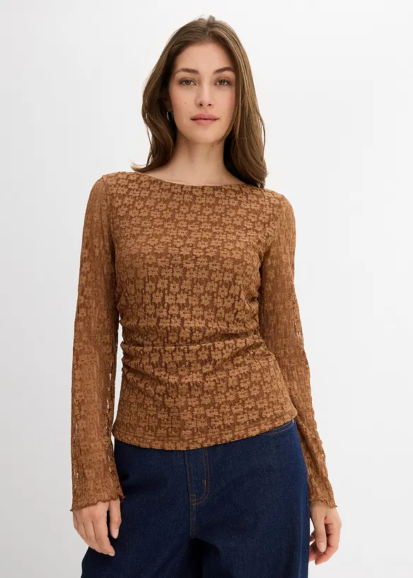 Långärmad topp i spets, bonprix