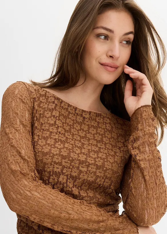 Långärmad topp i spets, bonprix