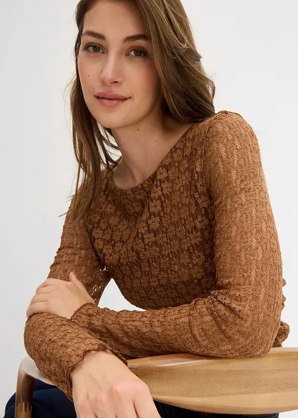 Långärmad topp i spets, bonprix
