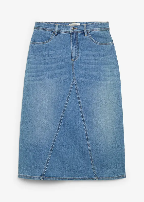 Stretchig jeanskjol, High Waist, bonprix
