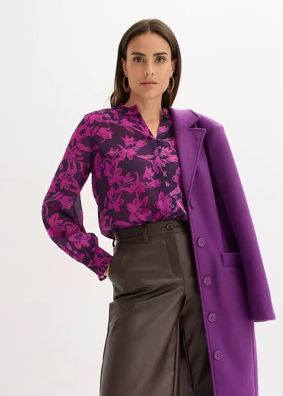 Chiffongblus med smockade detaljer, bonprix