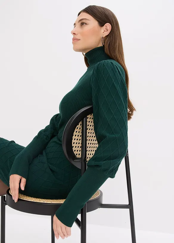 Stickad klänning med polokrage, bonprix