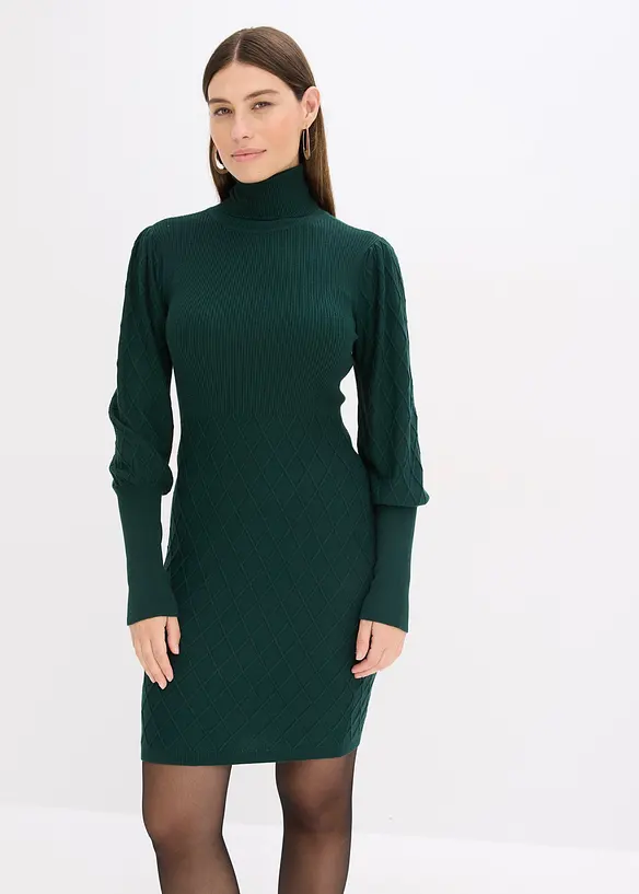 Stickad klänning med polokrage, bonprix