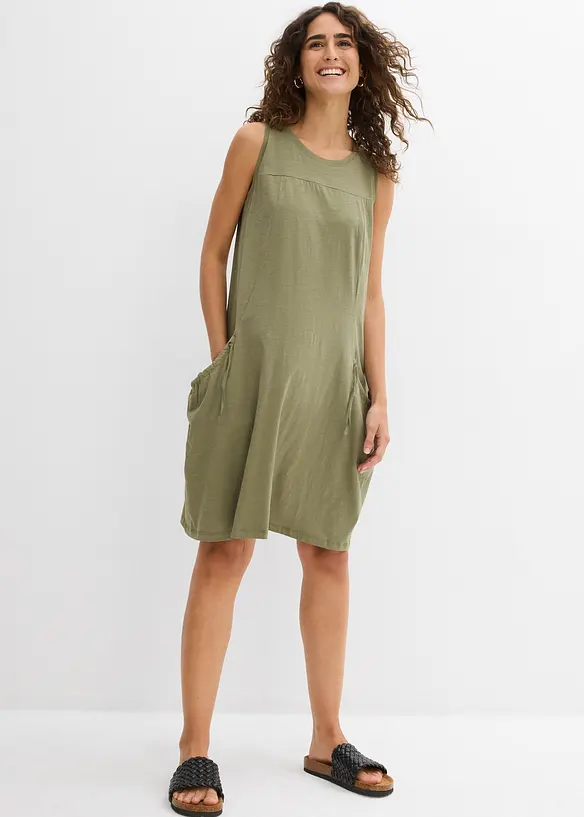 Jerseykl&auml;nning i bomull med fickor, bonprix