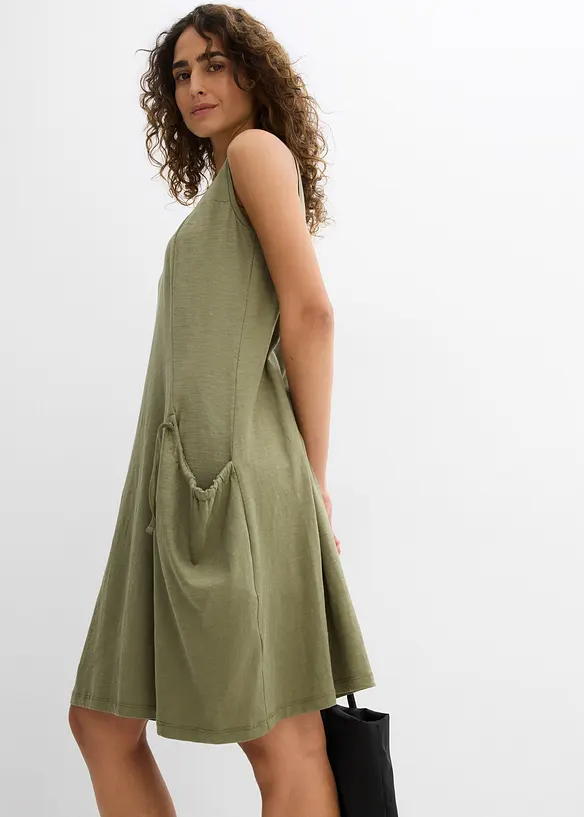 Jerseykl&auml;nning i bomull med fickor, bonprix