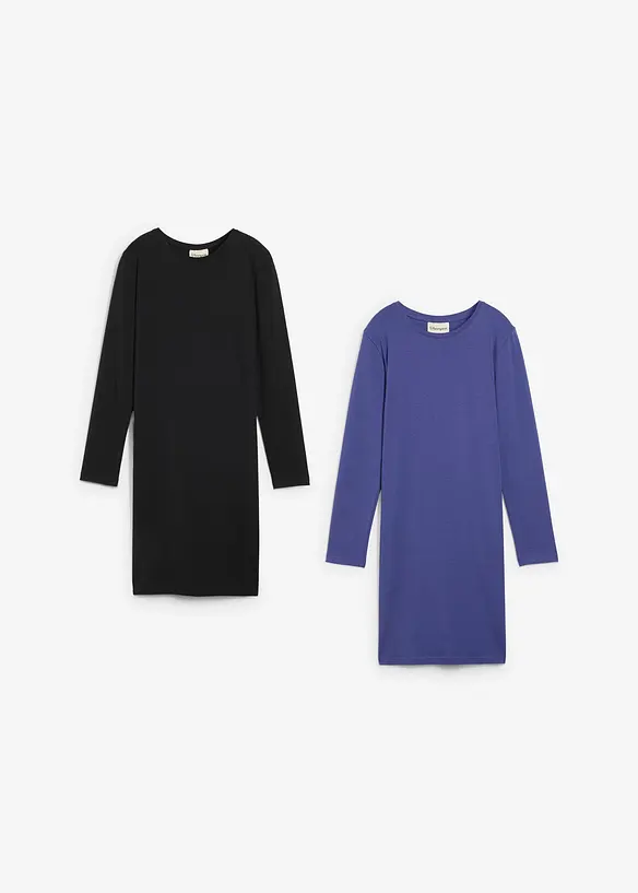 Jerseykl&auml;nning av elastisk bomullsmix (2-pack), bonprix