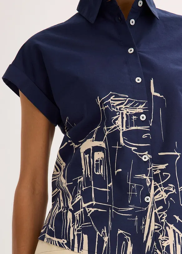 Oversized, kortärmad blus i bomullspoplin, bonprix
