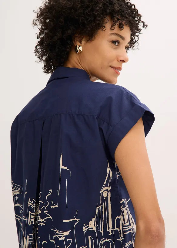 Oversized, kortärmad blus i bomullspoplin, bonprix