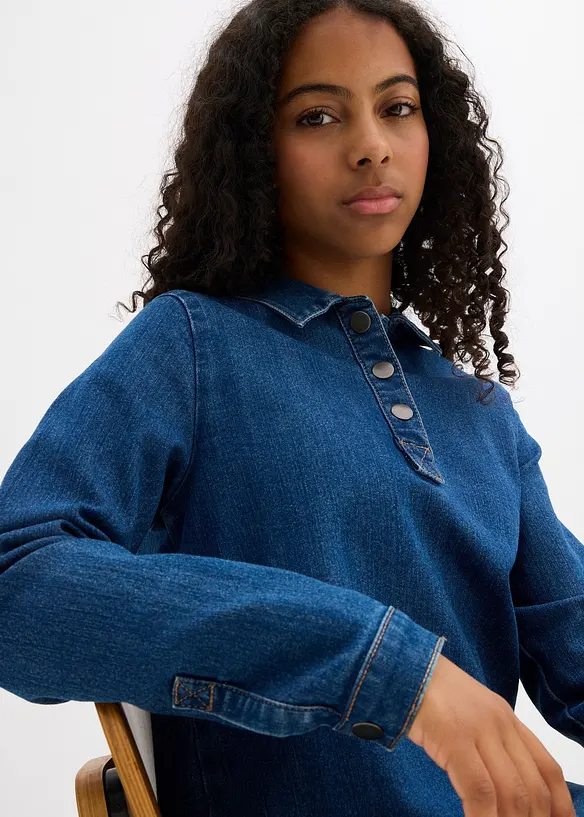 Jeansklänning för barn i A-linjemodell med bomull, bonprix