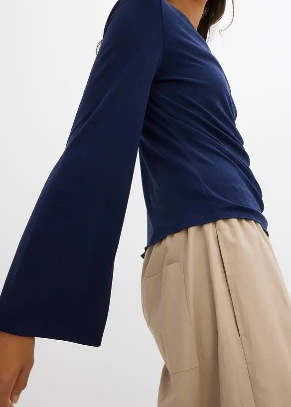 Långärmad topp i ribbat material, bonprix