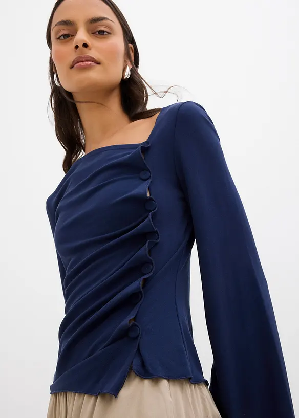 Långärmad topp i ribbat material, bonprix