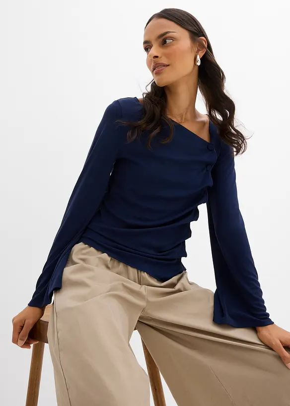 Långärmad topp i ribbat material, bonprix