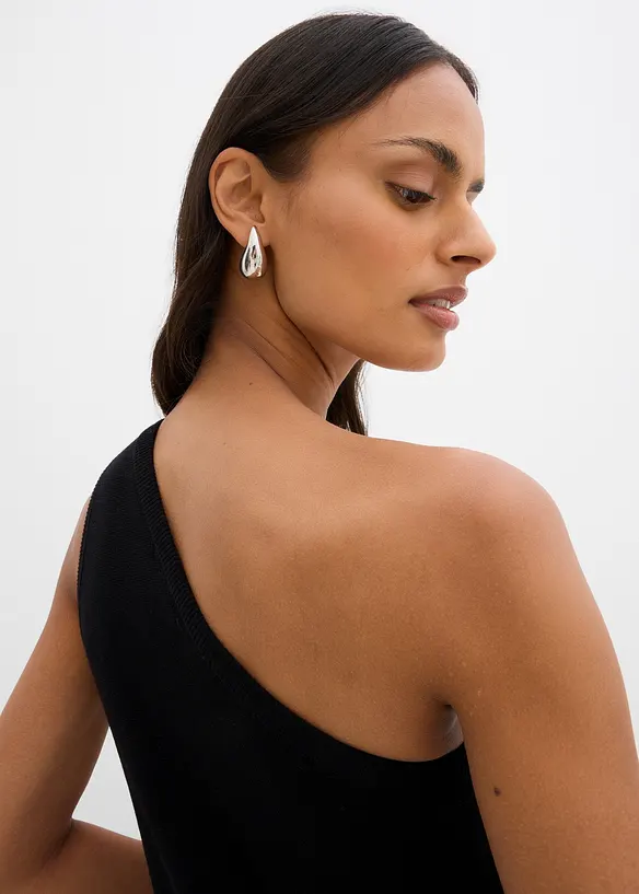 Stickat linne med ena axeln bar, av viskosmix, bonprix