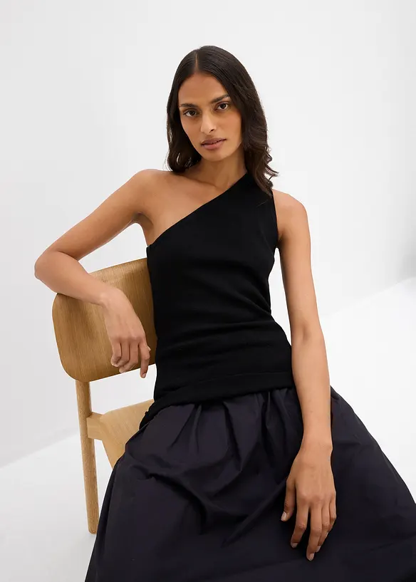 Stickat linne med ena axeln bar, av viskosmix, bonprix