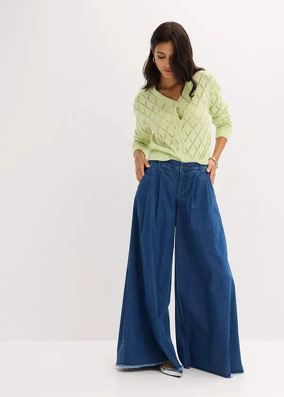Stickad hålmönstrad cardigan, bonprix