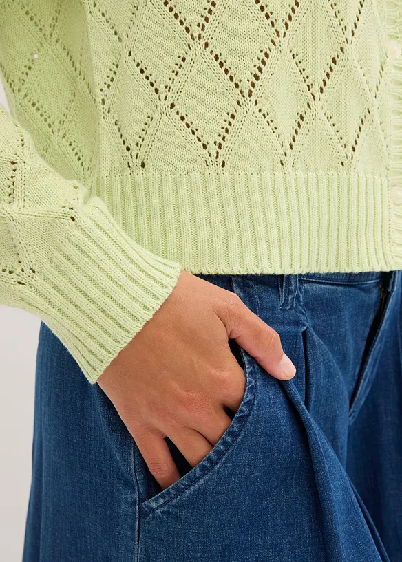 Stickad hålmönstrad cardigan, bonprix