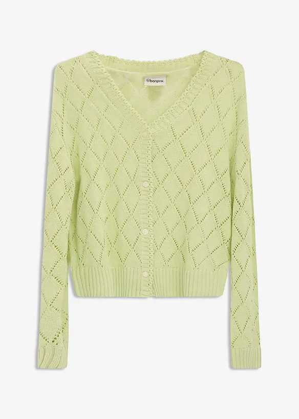 Stickad hålmönstrad cardigan, bonprix