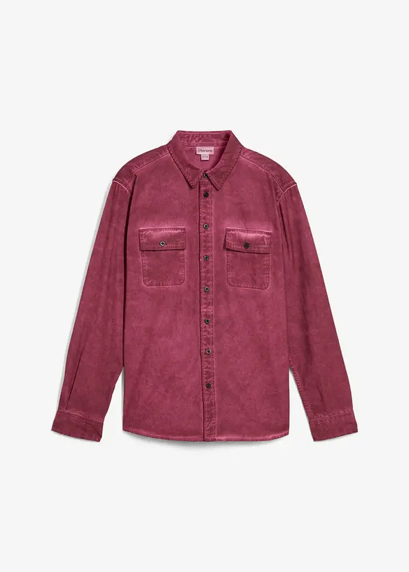 Långärmad bomullsskjorta med tvättad look, bonprix