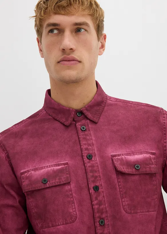 Långärmad bomullsskjorta med tvättad look, bonprix
