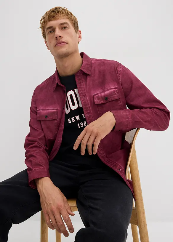 Långärmad bomullsskjorta med tvättad look, bonprix