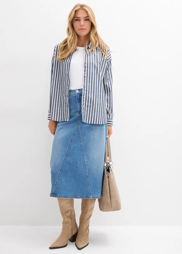 Stretchig jeanskjol, High Waist, bonprix