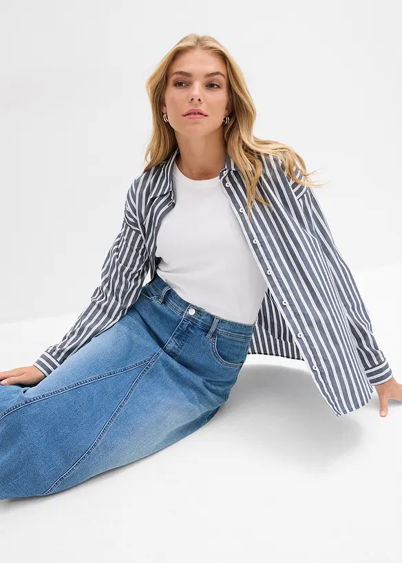 Stretchig jeanskjol, High Waist, bonprix