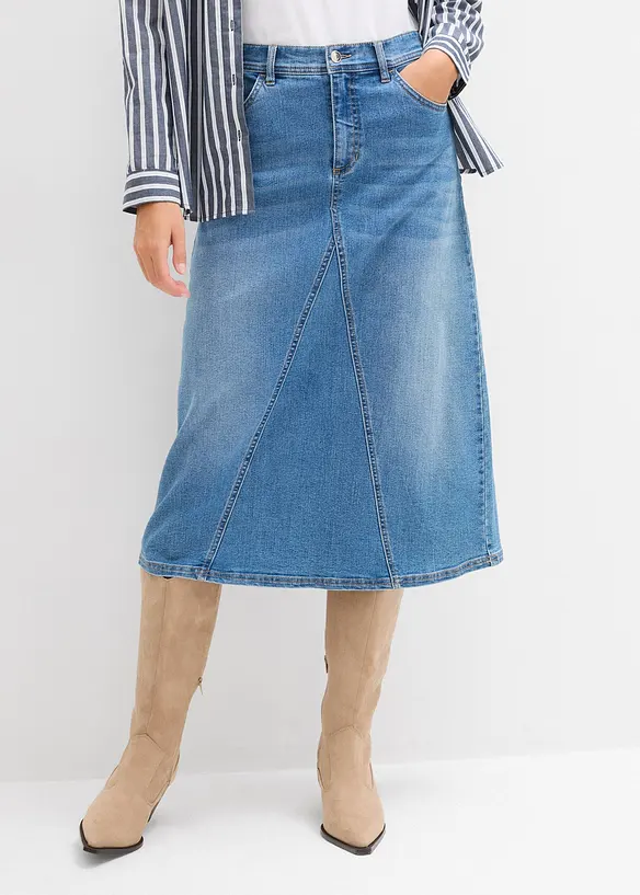 Stretchig jeanskjol, High Waist, bonprix