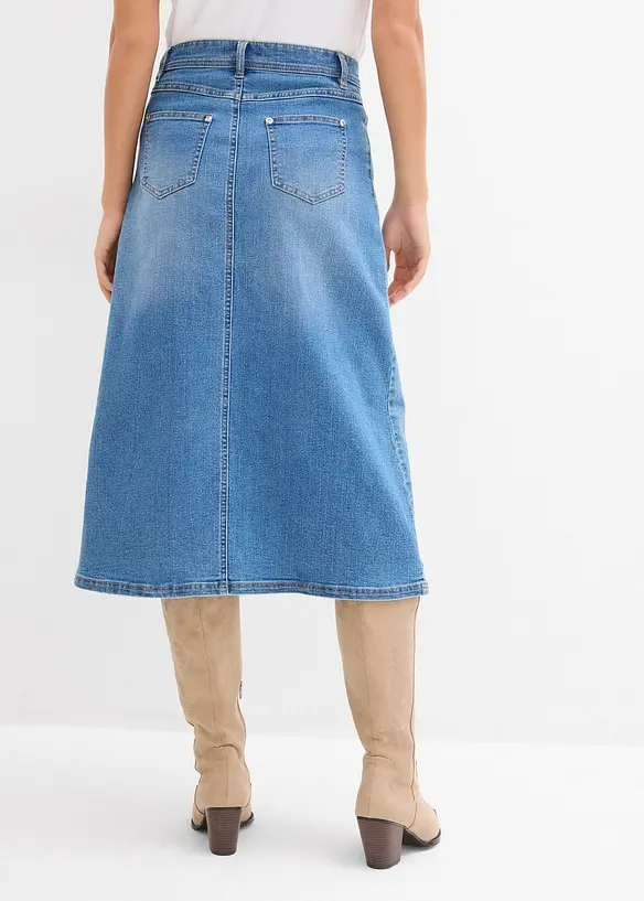 Stretchig jeanskjol, High Waist, bonprix