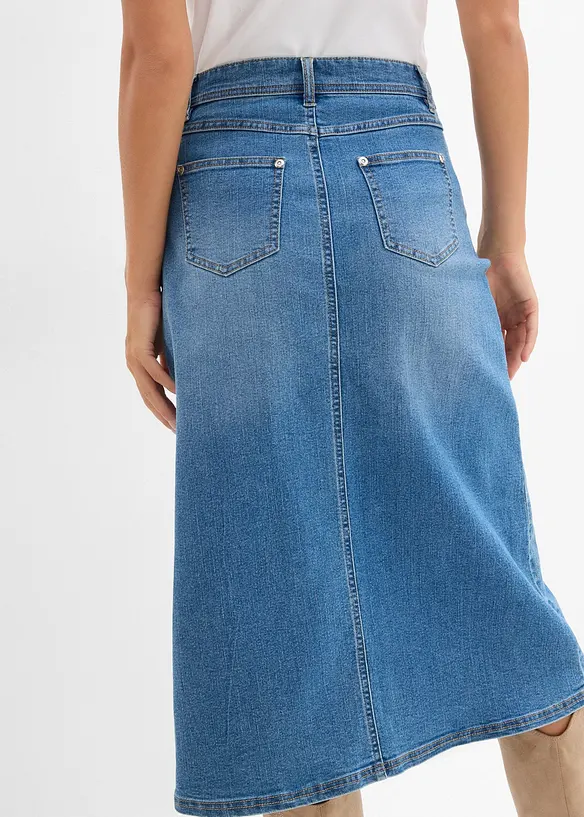 Stretchig jeanskjol, High Waist, bonprix
