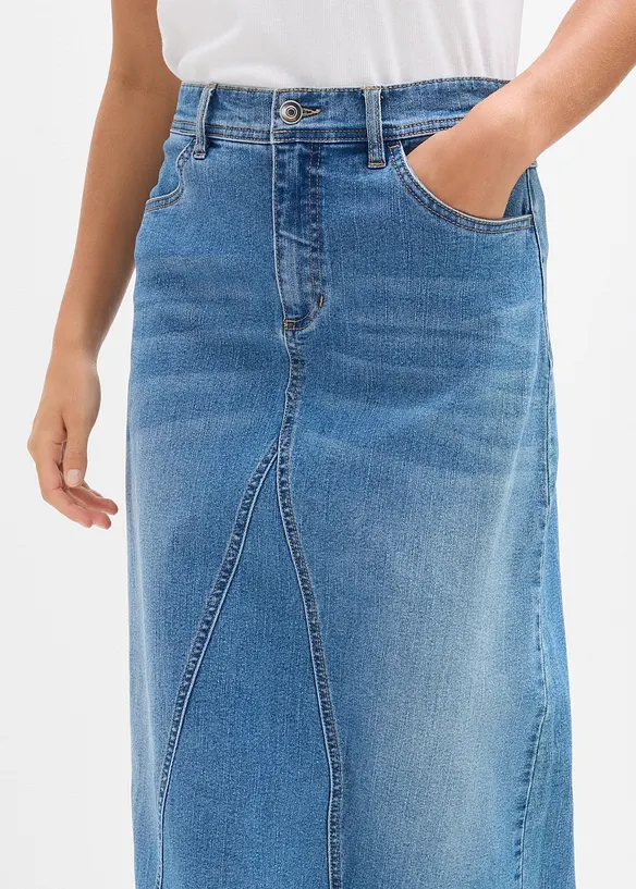 Stretchig jeanskjol, High Waist, bonprix