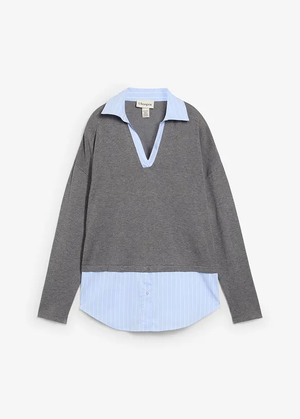 Finstickad tröja med blusinfällning, bonprix