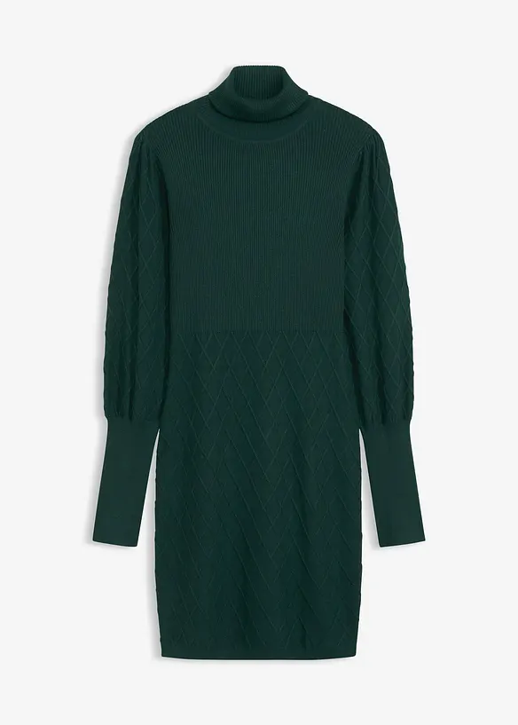 Stickad klänning med polokrage, bonprix