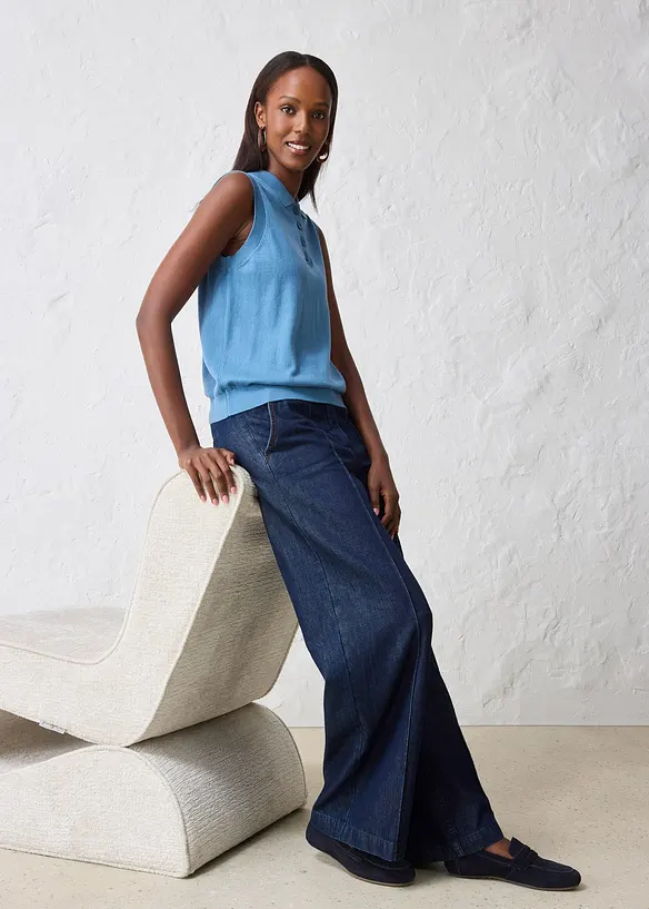 Finstickat linne med silke och tenniskrage, bonprix