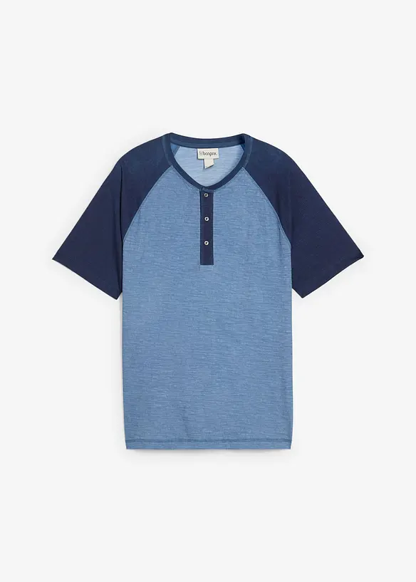 T-shirt med kort knappslå, av ekologisk bomull med tvättade effekter, bonprix