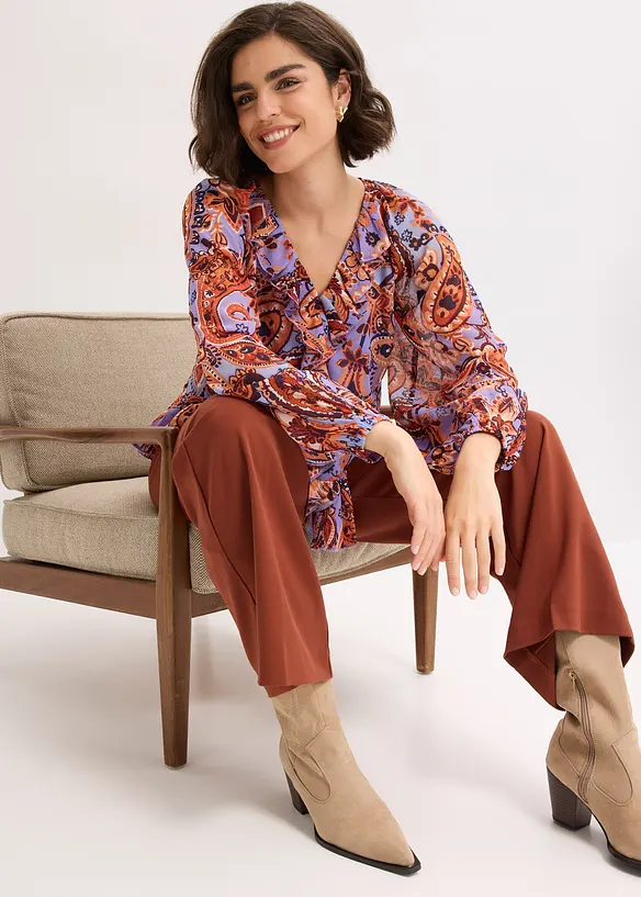 Chiffongblus med volanger, bonprix