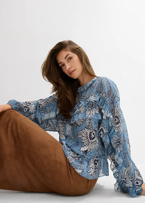 Chiffongblus med rysch, bonprix